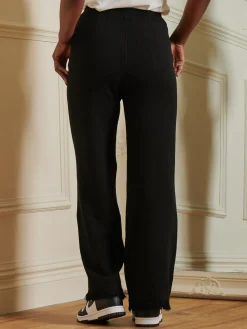 Knitted Fringe Detail Trousers, Black