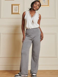 Knitted Fringe Detail Trousers, Grey