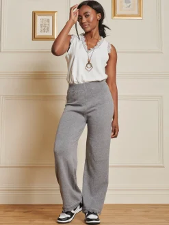 Knitted Fringe Detail Trousers, Grey