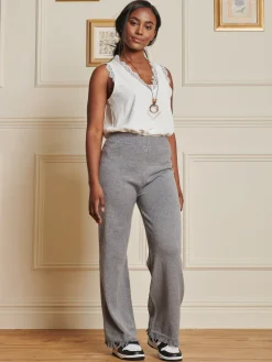 Knitted Fringe Detail Trousers, Grey