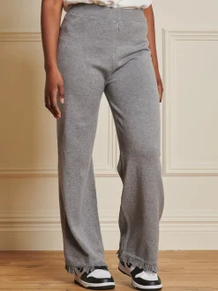 Knitted Fringe Detail Trousers, Grey