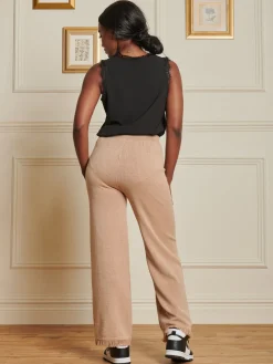 Knitted Fringe Detail Trousers, Khaki
