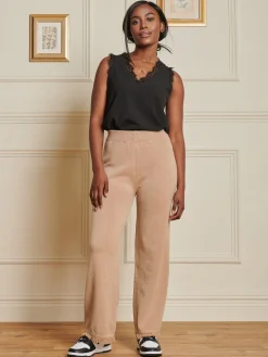 Knitted Fringe Detail Trousers, Khaki