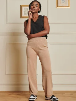 Knitted Fringe Detail Trousers, Khaki