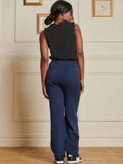 Knitted Fringe Detail Trousers, Navy