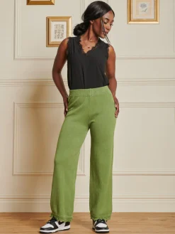 Knitted Fringe Detail Trousers, Olive Green