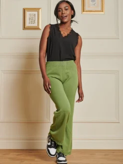 Knitted Fringe Detail Trousers, Olive Green
