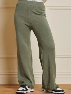 Knitted Fringe Detail Trousers, Soldier Green