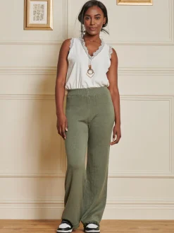 Knitted Fringe Detail Trousers, Soldier Green