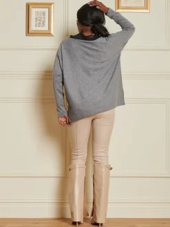 Knitted Rhinestone Star Neck Jumper, Grey