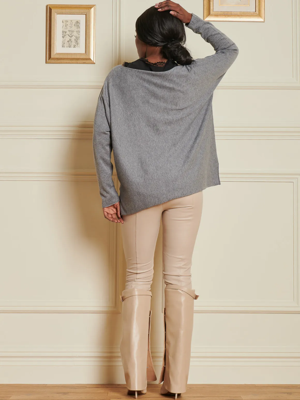 Knitted Rhinestone Star Neck Jumper, Grey
