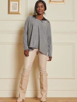 Knitted Rhinestone Star Neck Jumper, Grey