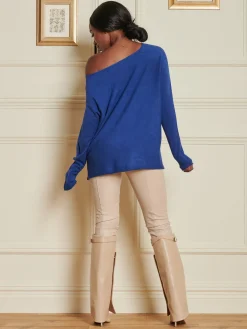 Knitted Rhinestone Star Neck Jumper, Royal Blue