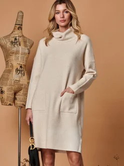 Knitted Turtleneck Longline Jumper, Beige Heather