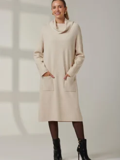 Knitted Turtleneck Longline Jumper, Beige Heather
