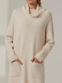 Knitted Turtleneck Longline Jumper, Beige Heather