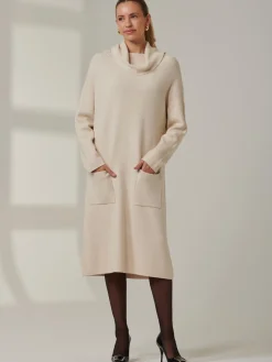 Knitted Turtleneck Longline Jumper, Beige Heather