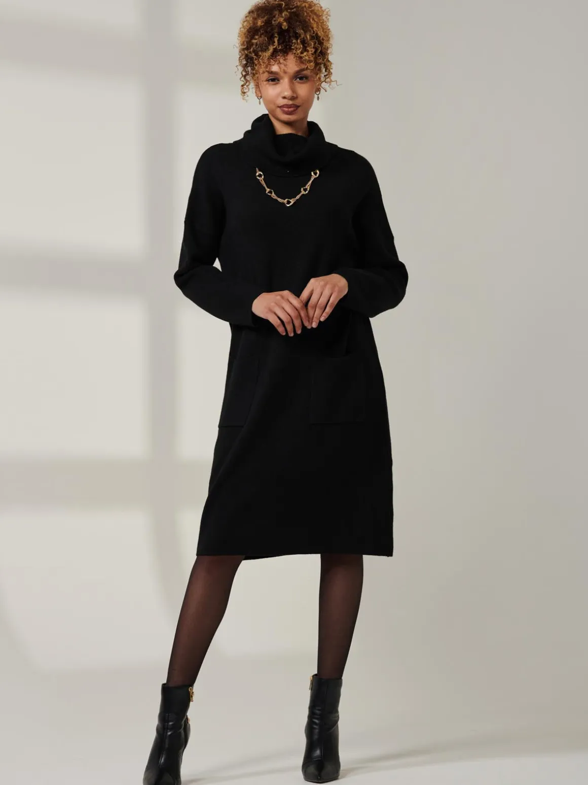 Knitted Turtleneck Longline Jumper, Black