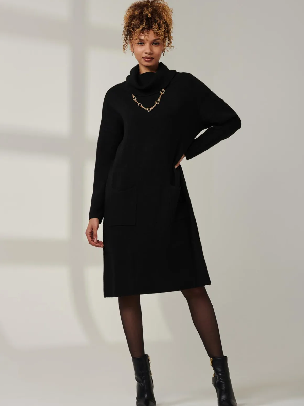 Knitted Turtleneck Longline Jumper, Black
