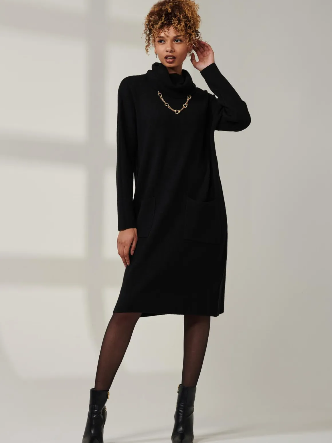 Knitted Turtleneck Longline Jumper, Black