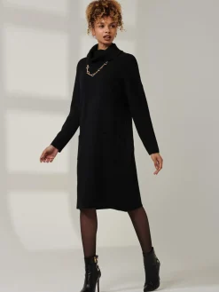 Knitted Turtleneck Longline Jumper, Black