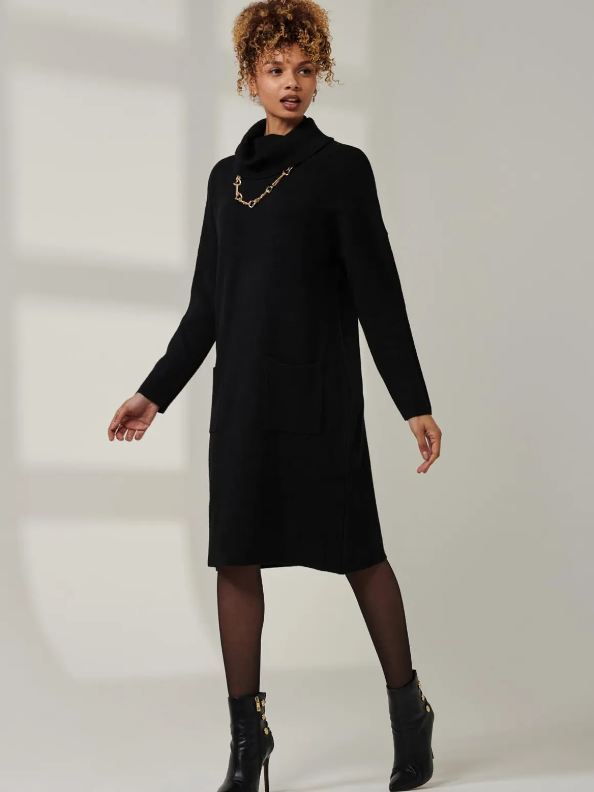 Knitted Turtleneck Longline Jumper, Black