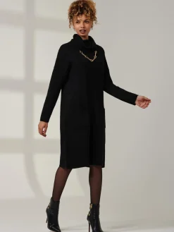Knitted Turtleneck Longline Jumper, Black