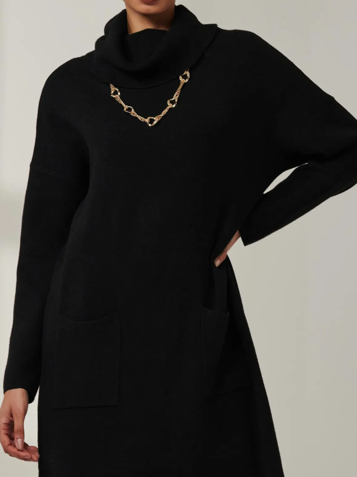 Knitted Turtleneck Longline Jumper, Black