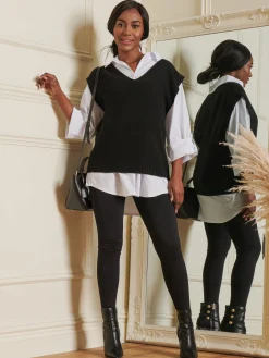 Knitted V-Neck Jumper Vest, Black