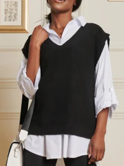 Knitted V-Neck Jumper Vest, Black