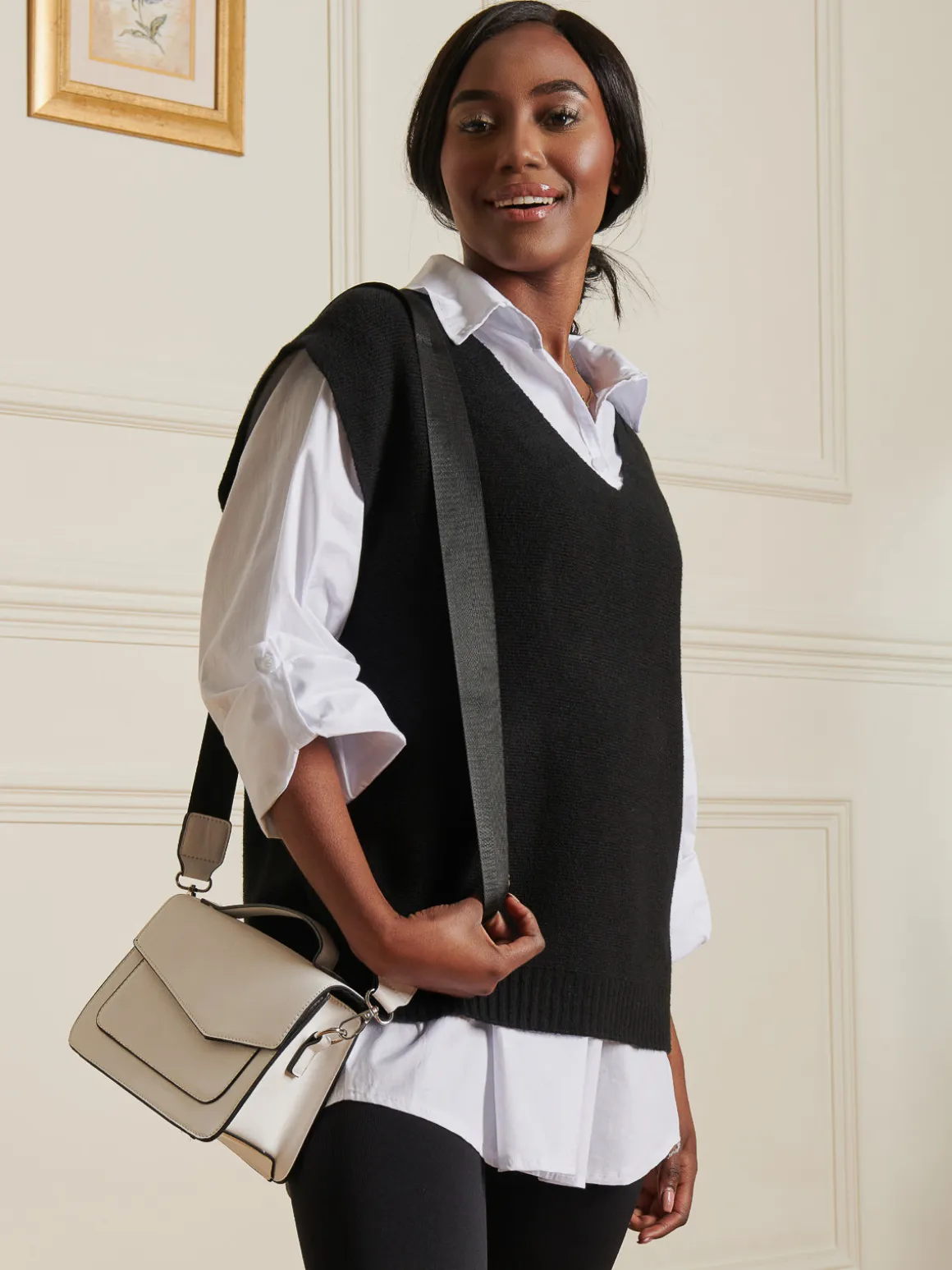 Knitted V-Neck Jumper Vest, Black