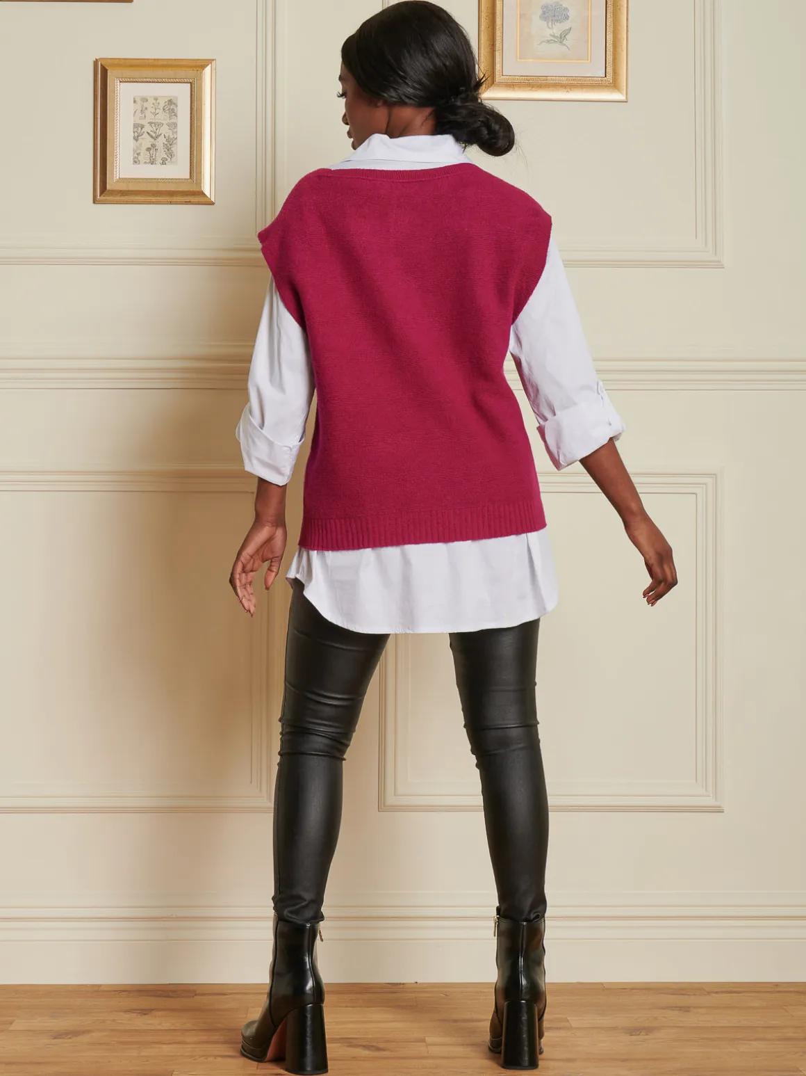 Knitted V-Neck Jumper Vest, Fuschia
