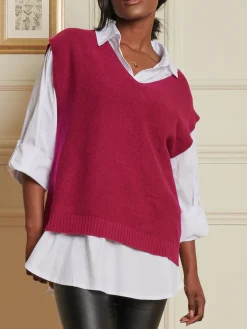 Knitted V-Neck Jumper Vest, Fuschia