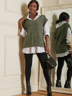 Knitted V-Neck Jumper Vest, Soldier Green