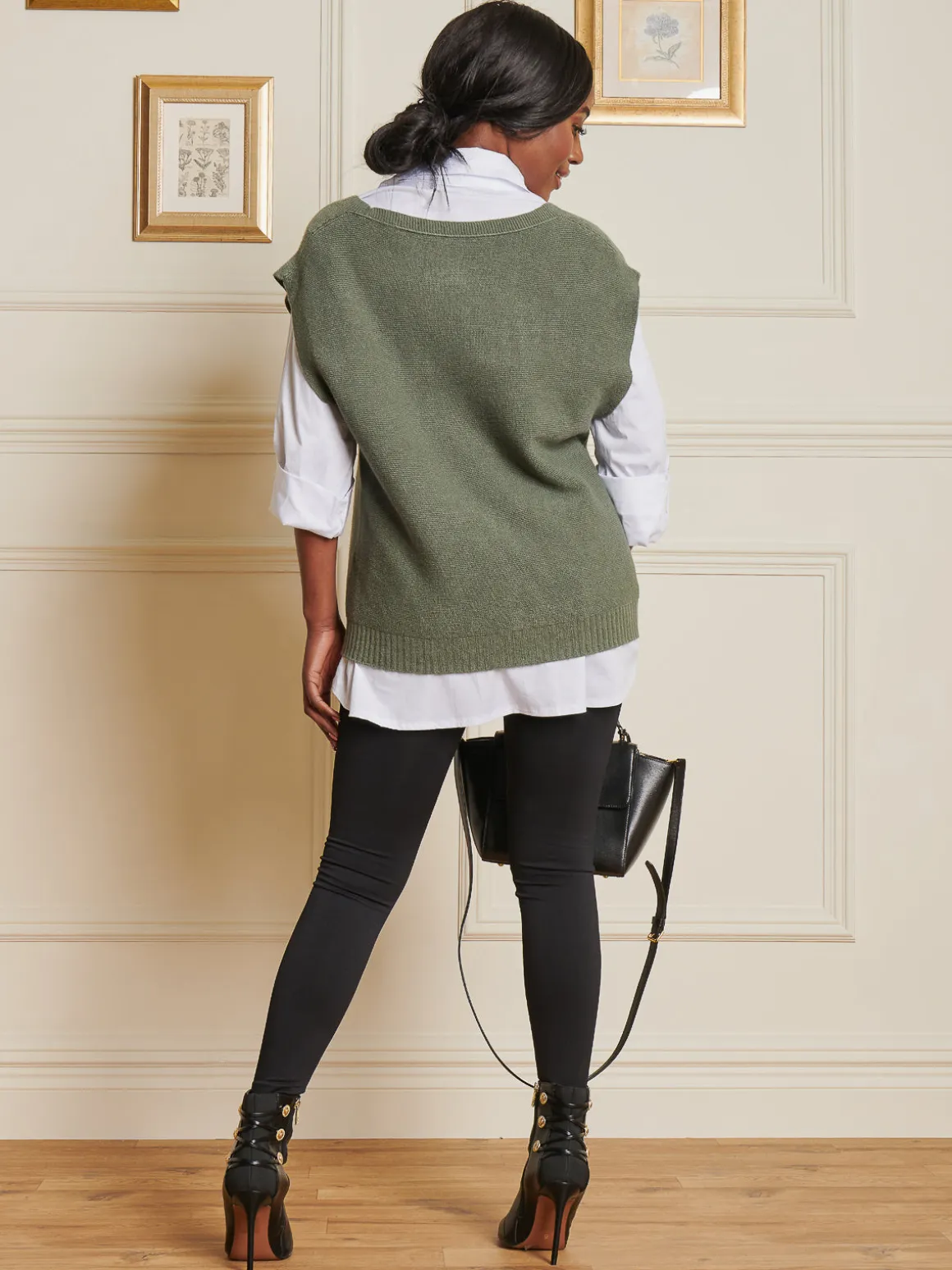 Knitted V-Neck Jumper Vest, Soldier Green