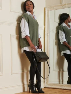 Knitted V-Neck Jumper Vest, Soldier Green