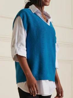 Knitted V-Neck Jumper Vest, Teal