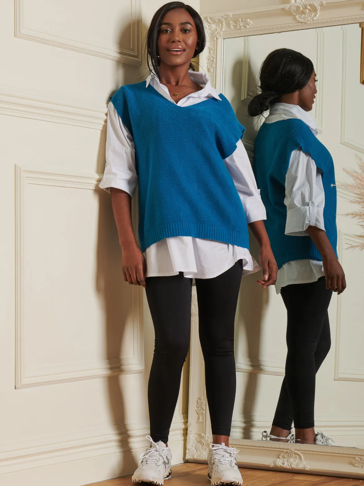 Knitted V-Neck Jumper Vest, Teal