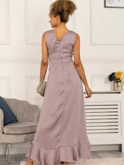 Kyleigh Frill Hem Maxi Dress, Mauve Purple