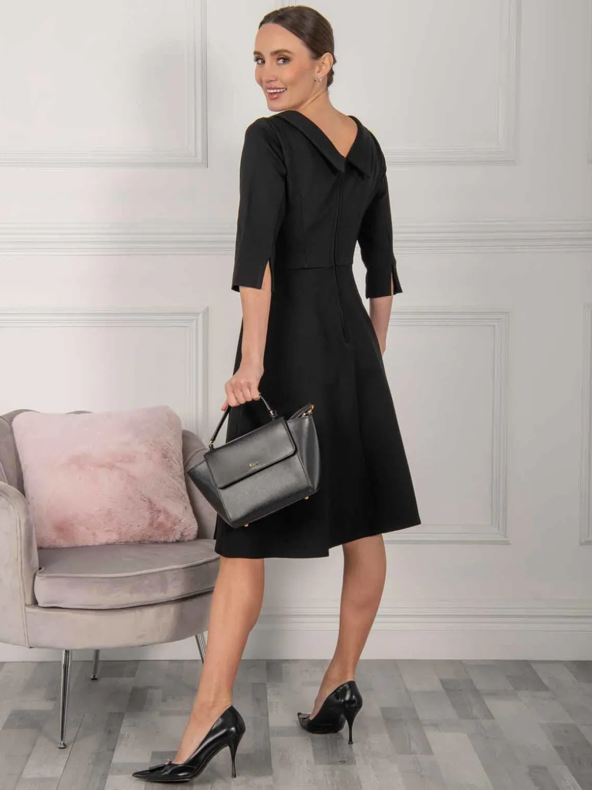 Kyndall 3/4 Sleeve Midi Dress, Black