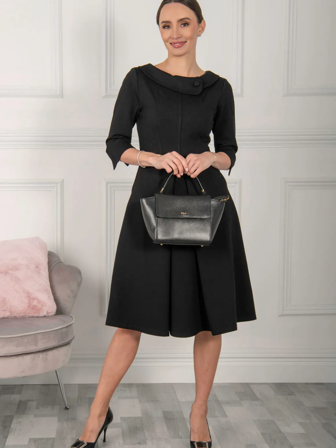 Kyndall 3/4 Sleeve Midi Dress, Black