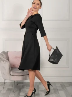Kyndall 3/4 Sleeve Midi Dress, Black
