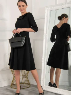 Kyndall 3/4 Sleeve Midi Dress, Black