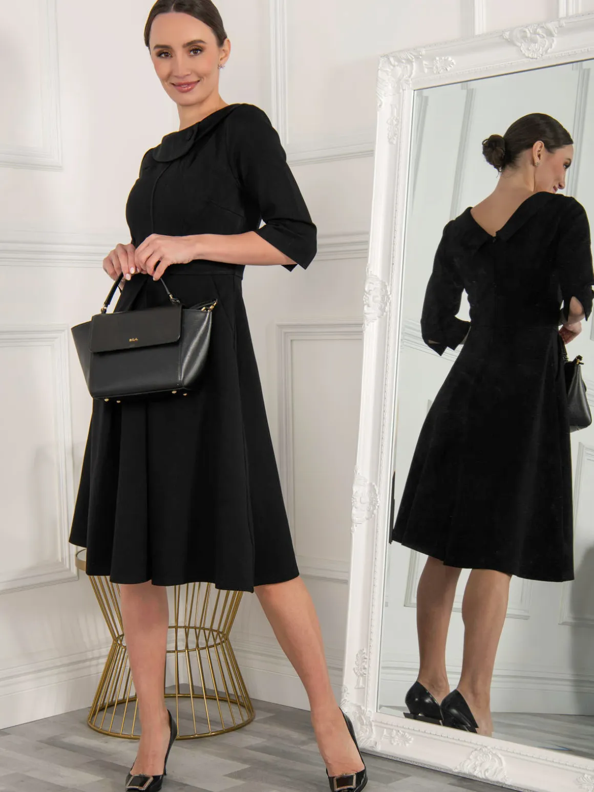 Kyndall 3/4 Sleeve Midi Dress, Black