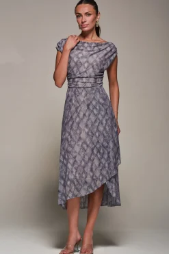Lace Asymmetrical Draped Midaxi Dress, Purple Abstract