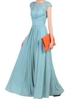 Lace Bodice Chiffon Maxi Bridesmaid Dress, Duck Egg Blue
