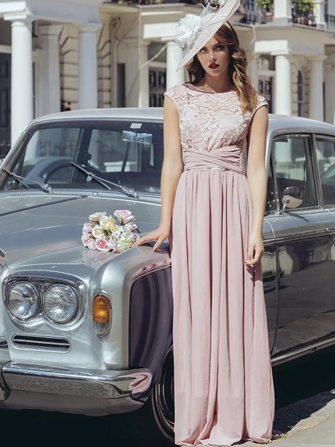 Lace Bodice Chiffon Maxi Bridesmaid Dress, Mauve