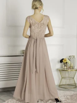 Lace Bodice Chiffon Maxi Bridesmaid Dress, Mauve