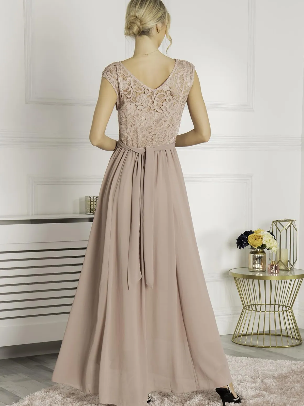 Lace Bodice Chiffon Maxi Bridesmaid Dress, Mauve