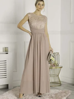 Lace Bodice Chiffon Maxi Bridesmaid Dress, Mauve